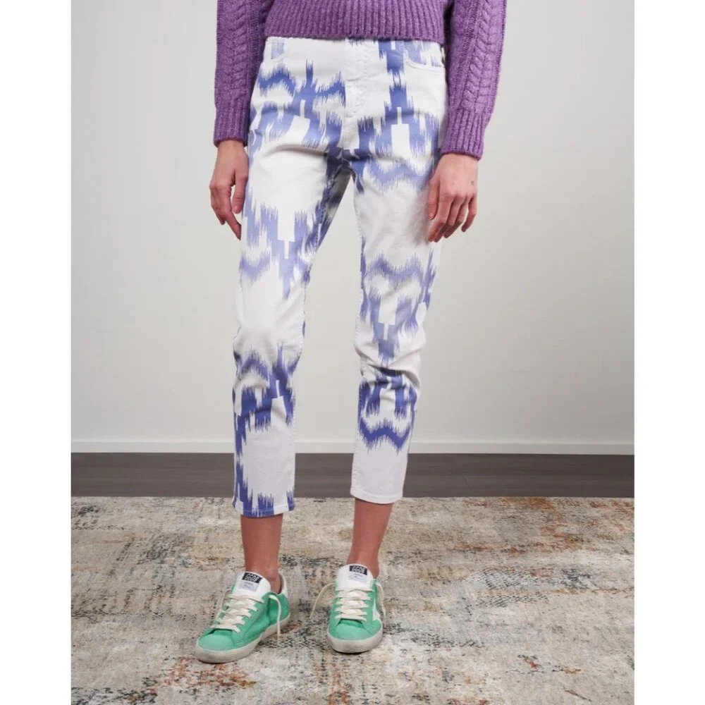 Isabel Marant Étoile Jeans Denim Lanea Trousers Pants Ikat Size 36 / 4 White Blu